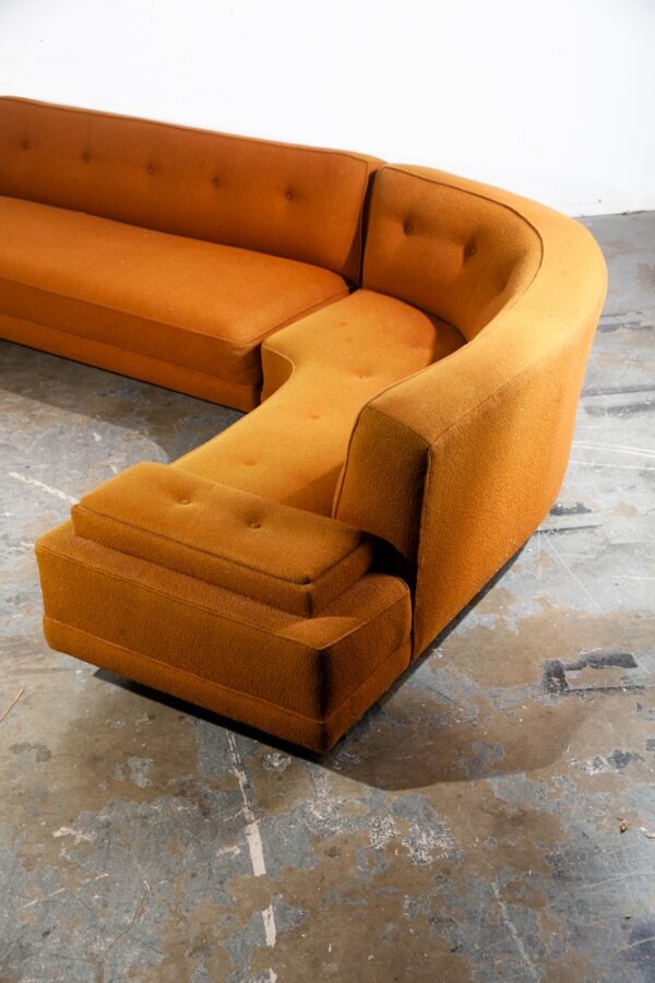 Mid Century Modern Sectional Sofa Couch L shape Curved Daybed Burnt Orange Mcm - Image 5