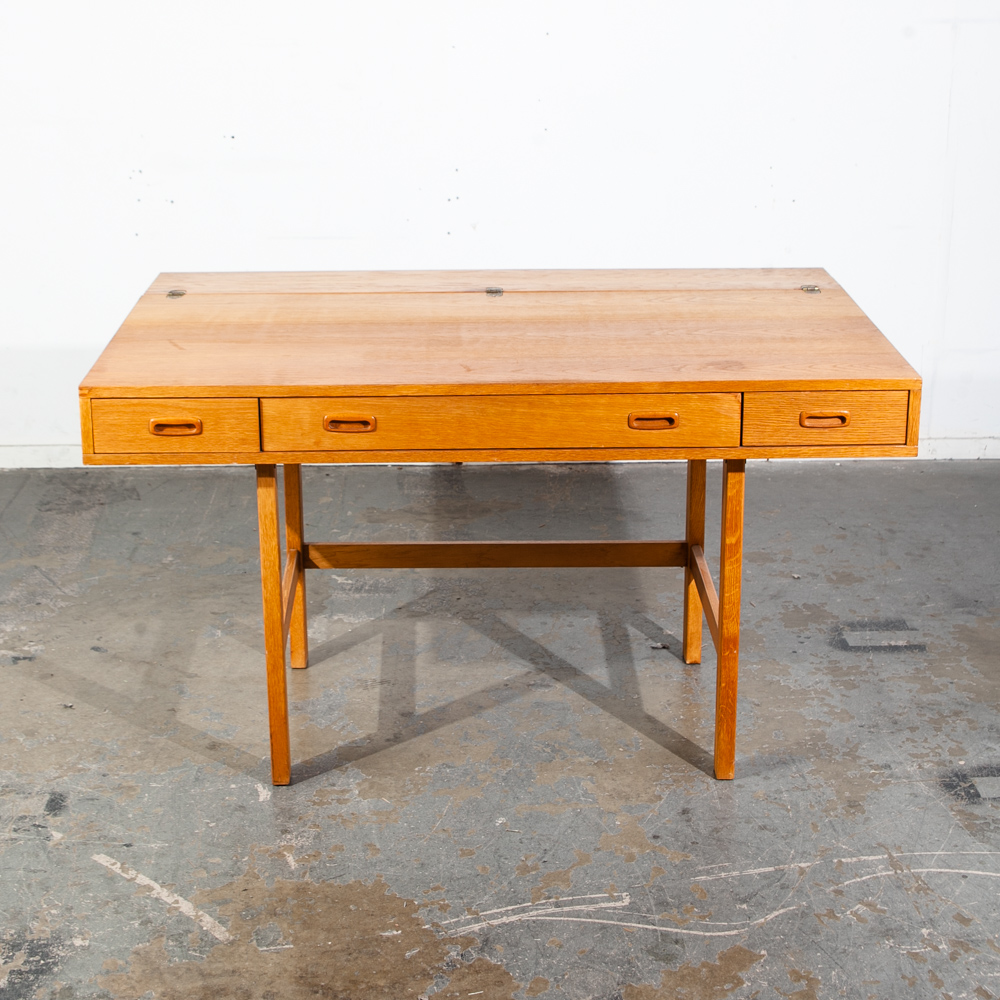 Mid Century Danish Modern Desk Executive Flip Top Nielsen Dixie Scova Oak Wood - Image 6