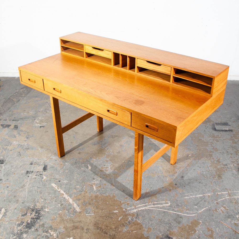 Mid Century Danish Modern Desk Executive Flip Top Nielsen Dixie Scova Oak Wood - Image 2