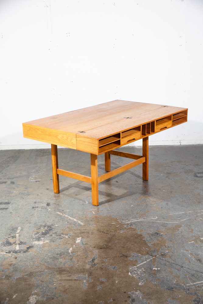 Mid Century Danish Modern Desk Executive Flip Top Nielsen Dixie Scova Oak Wood - Image 5