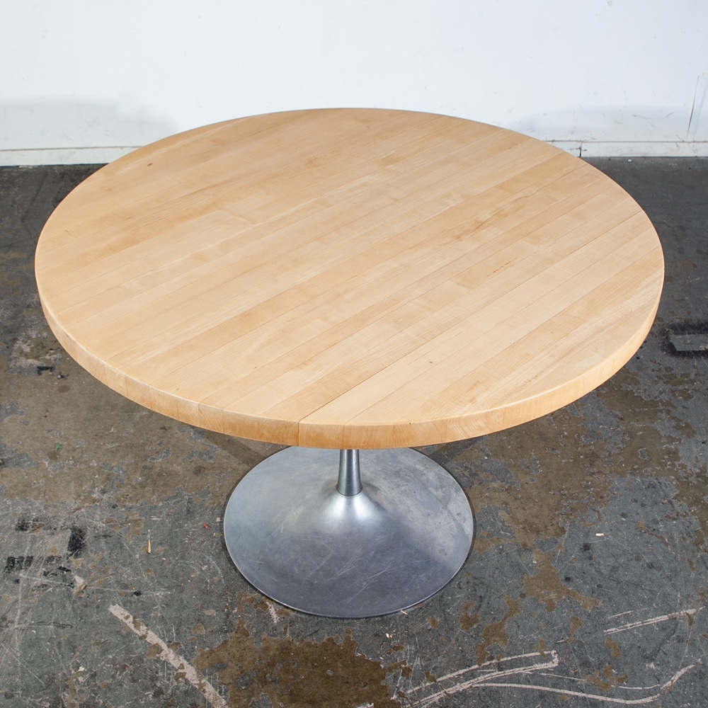 Mid Century Modern Dining Table Round Kitchen Butcher Block Tulip Blonde Danish - Image 2