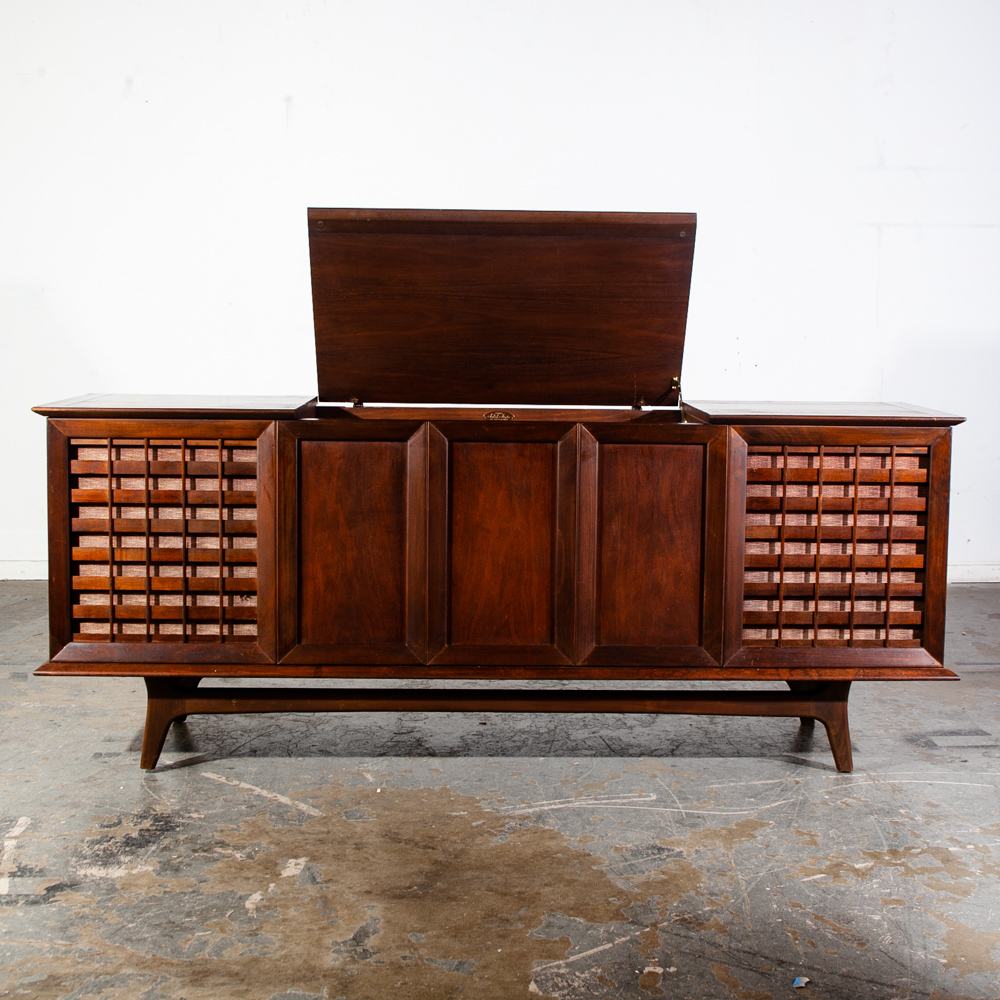 Mid Century Modern Stereo Console Record Player Silvertone Serviced Hifi Radio - Image 2