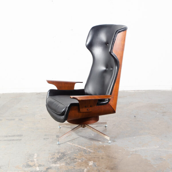 Mid Century Modern Lounge Chair Plycraft Wingback Black Swivel Arm Mulhauser Mcm - Image 3