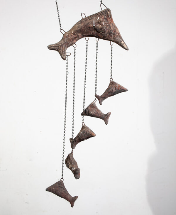 Mid Century Modern Wind Chime Artisan Ceramic Fish Hanging Vintage Pottery Art