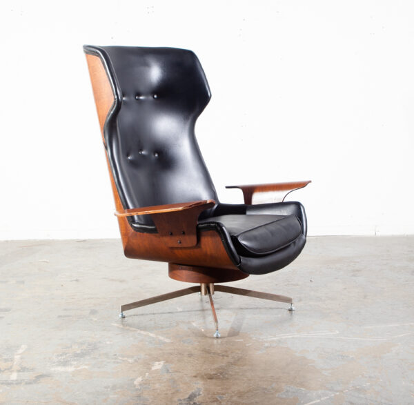 Mid Century Modern Lounge Chair Plycraft Wingback Black Swivel Arm Mulhauser Mcm
