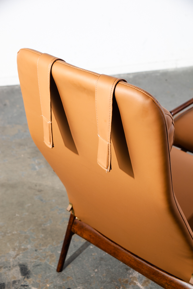 Mid Century Danish Modern Lounge Chair Alf Svensson Dux Brown Beech Arm Restored Tan Brass - Image 7