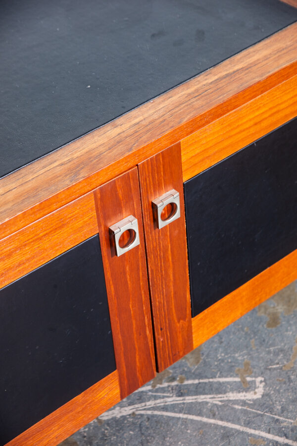 Mid Century Danish Modern Coffee Table Teak Square Black Bornholm Cube Leather - Image 8