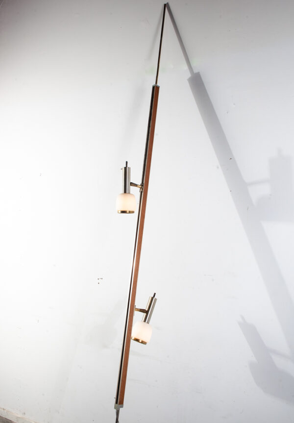 Mid Century Modern Tension Pole Lamp Lightolier Adjustable 2 light Walnut Floor