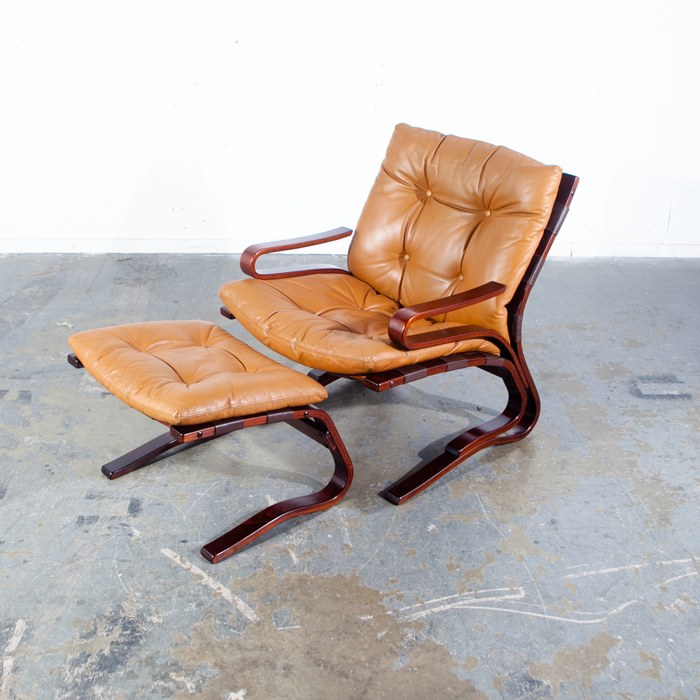 Mid Century Danish Modern Lounge Chair Leather Tan Ottoman S Christian Denmark - Image 2