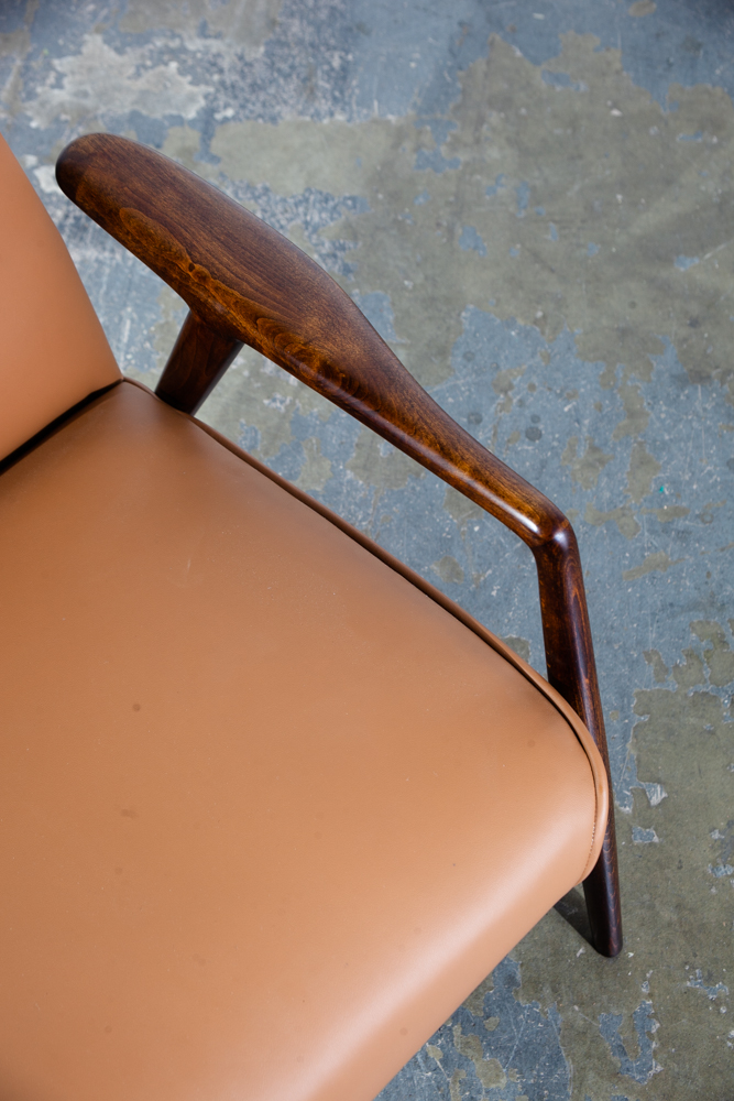 Mid Century Danish Modern Lounge Chair Alf Svensson Dux Brown Beech Arm Restored Tan Brass - Image 8