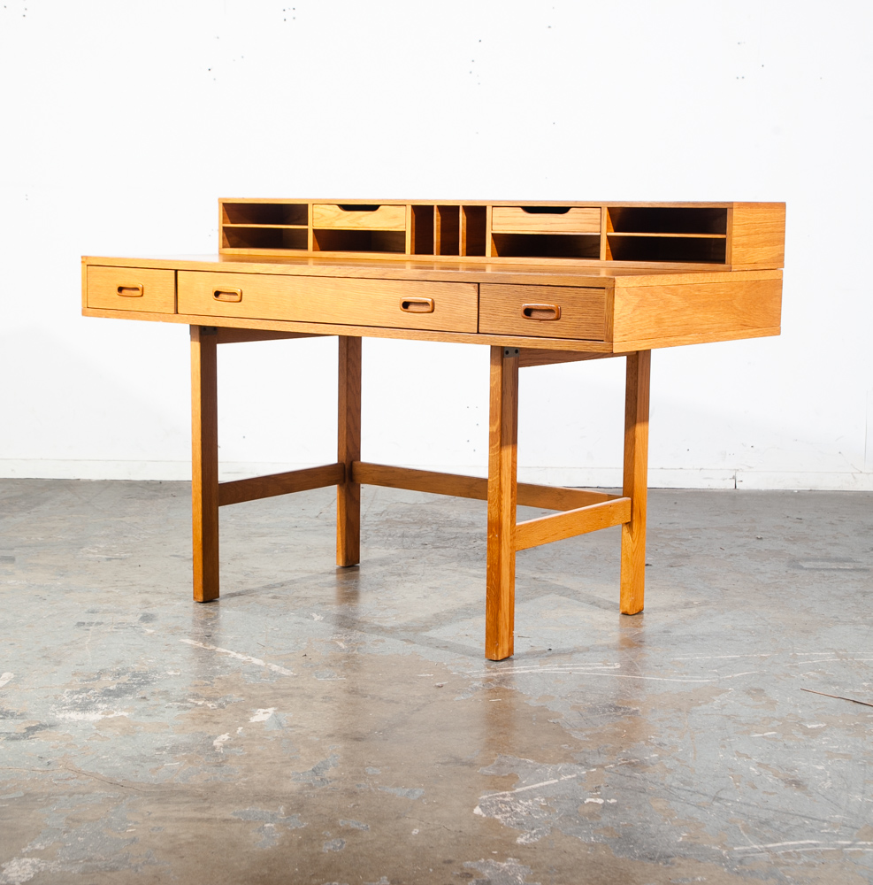 Mid Century Danish Modern Desk Executive Flip Top Nielsen Dixie Scova Oak Wood