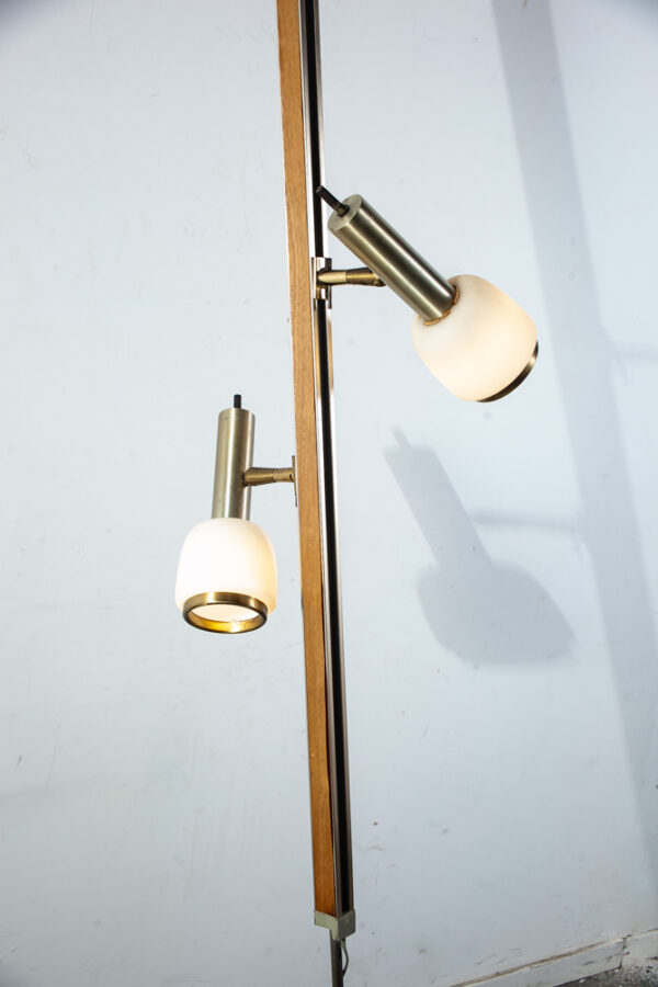 Mid Century Modern Tension Pole Lamp Lightolier Adjustable 2 light Walnut Floor - Image 4