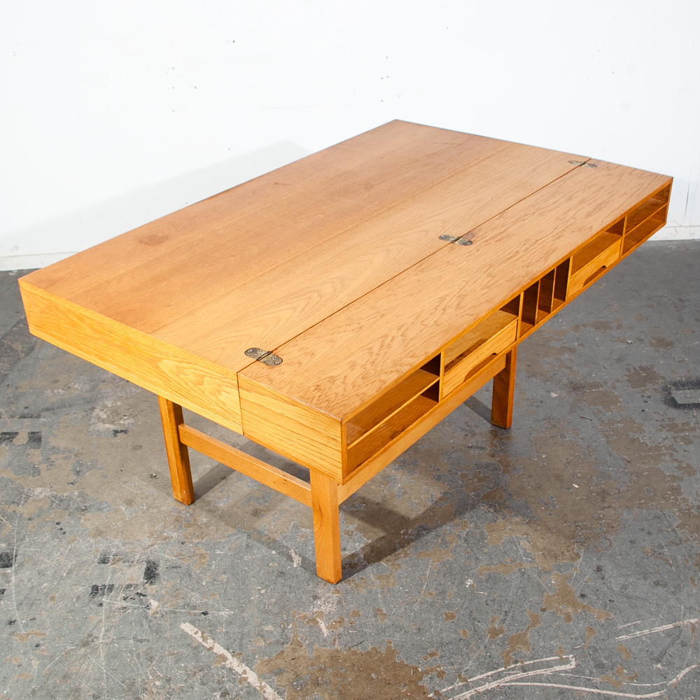 Mid Century Danish Modern Desk Executive Flip Top Nielsen Dixie Scova Oak Wood - Image 4