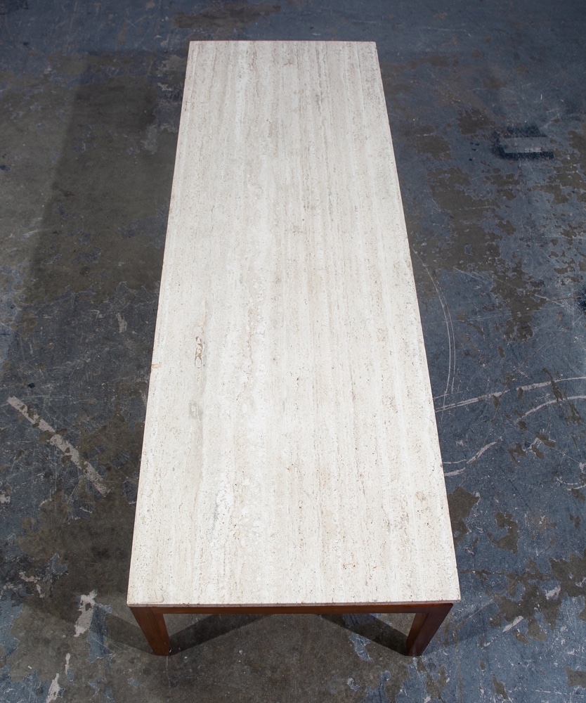 Mid Century Modern Coffee Table Surfboard Italian White Marble Walnut Wood Mcm - Image 5