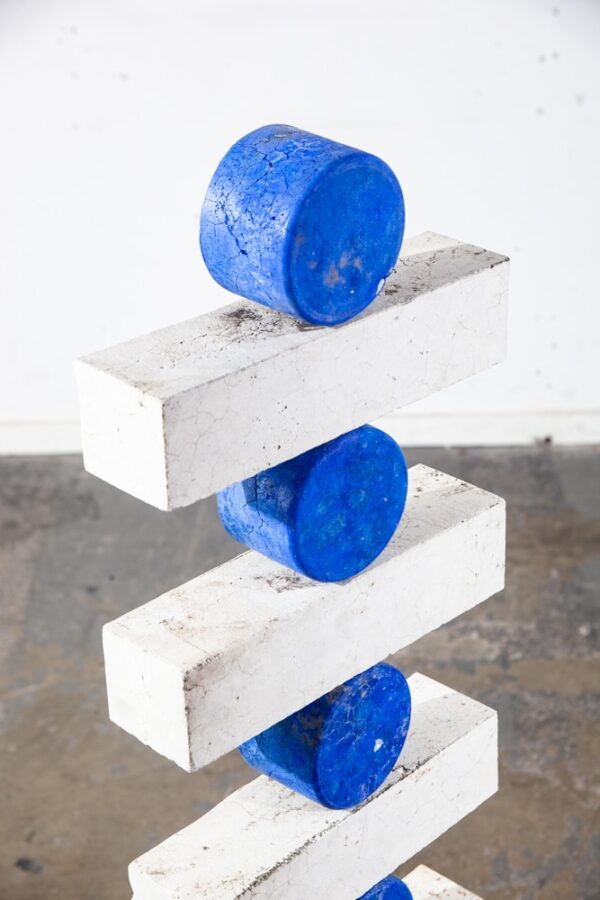 Mid Century Modern Sculpture Original Art Abstract Cubist Blue Circles White - Image 10