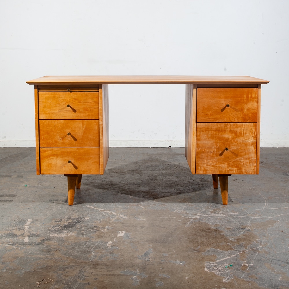 Mid Century Modern Desk Executive Office Paul Mccobb Planner Group Restored Mcm Blonde Solid Maple Danish - Image 2