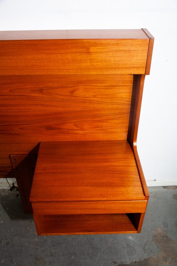 Mid Century Danish Modern Headboard Bed Frame Cal King Floating Nightstands Teak - Image 5
