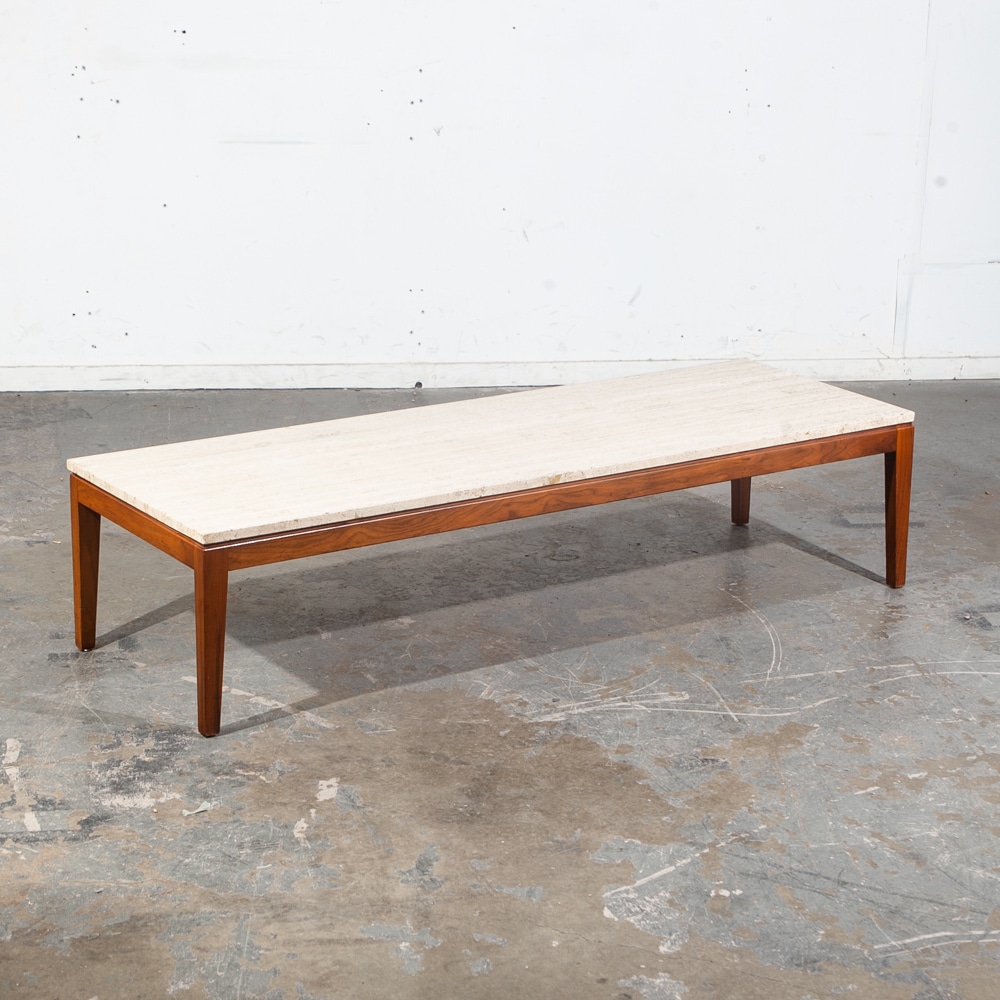 Mid Century Modern Coffee Table Surfboard Italian White Marble Walnut Wood Mcm - Image 6