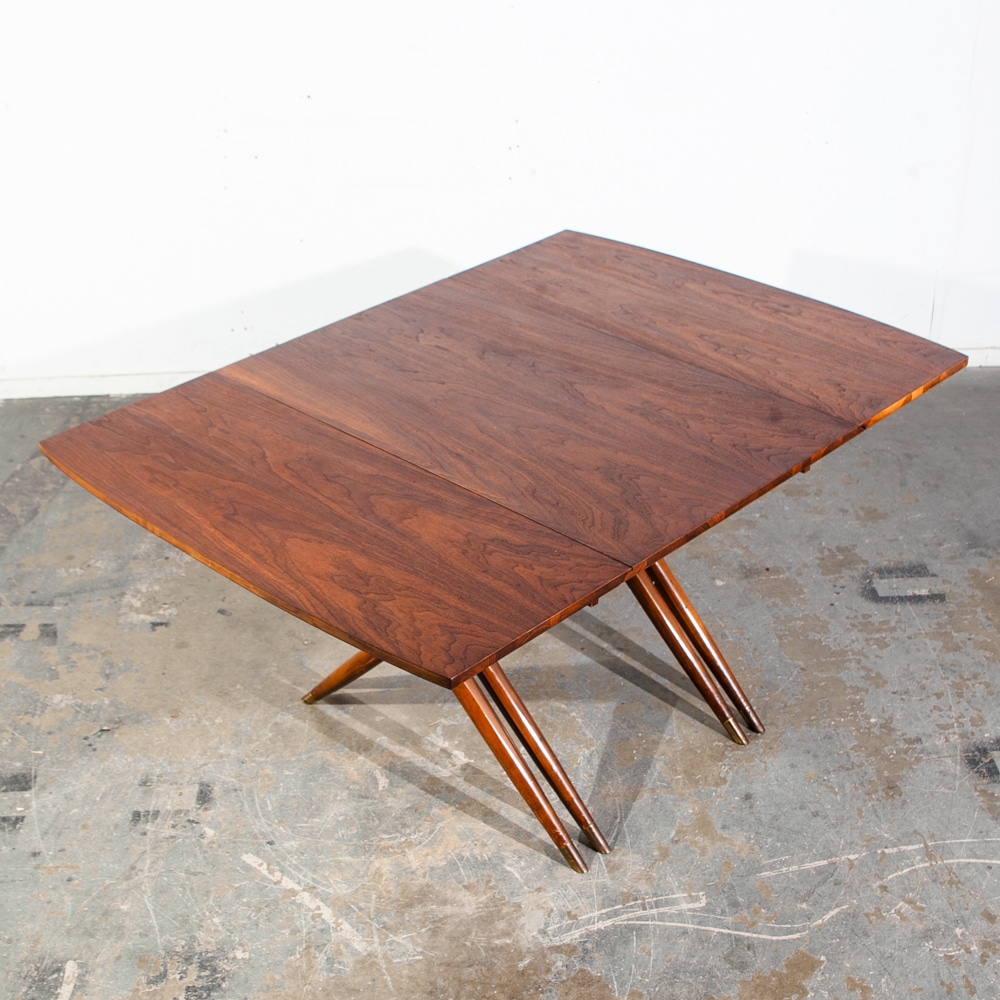 Mid Century Modern Dining Table Drop Leaf Craddock Danish Walnut Restored - Image 2
