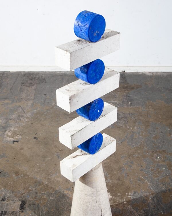 Mid Century Modern Sculpture Original Art Abstract Cubist Blue Circles White - Image 4