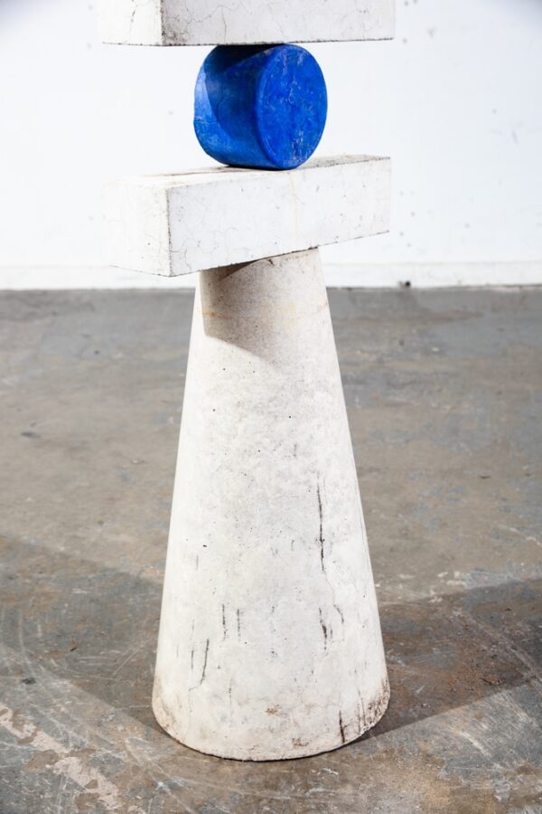 Mid Century Modern Sculpture Original Art Abstract Cubist Blue Circles White - Image 9