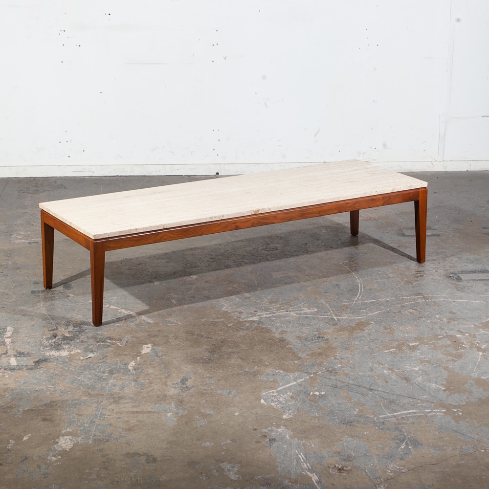 Mid Century Modern Coffee Table Surfboard Italian White Marble Walnut Wood Mcm