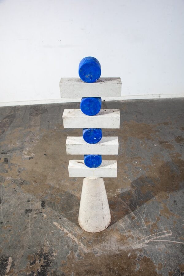 Mid Century Modern Sculpture Original Art Abstract Cubist Blue Circles White - Image 3