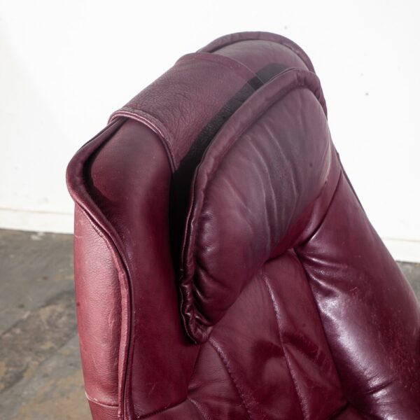 Mid Century Danish Modern Lounge Chair Leather Burgundy Ekornes Ottoman Recliner - Image 10