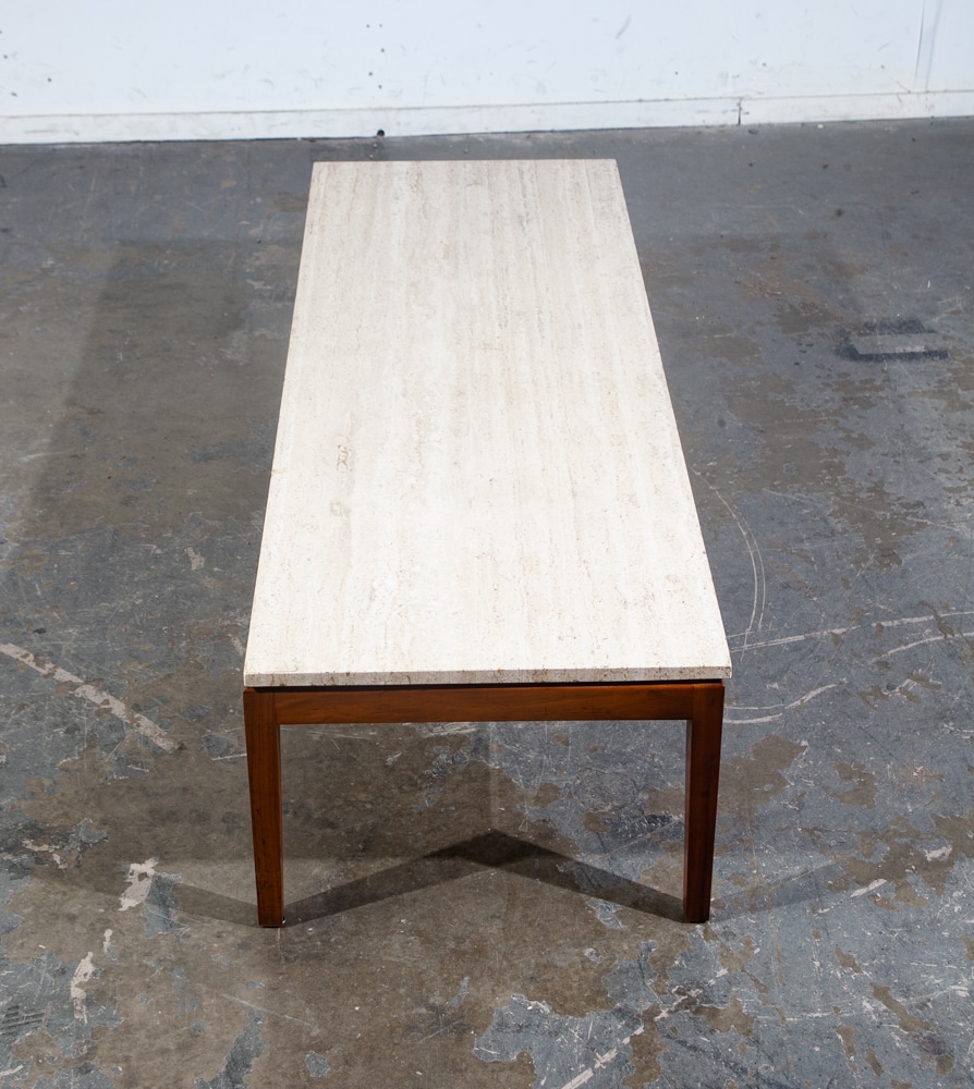 Mid Century Modern Coffee Table Surfboard Italian White Marble Walnut Wood Mcm - Image 3