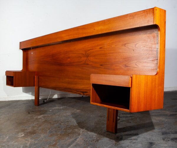 Mid Century Danish Modern Headboard Bed Frame Cal King Floating Nightstands Teak - Image 2