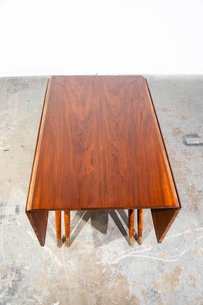 Mid Century Modern Dining Table Drop Leaf Craddock Danish Walnut Restored - Image 4