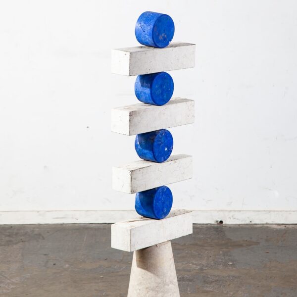 Mid Century Modern Sculpture Original Art Abstract Cubist Blue Circles White - Image 11