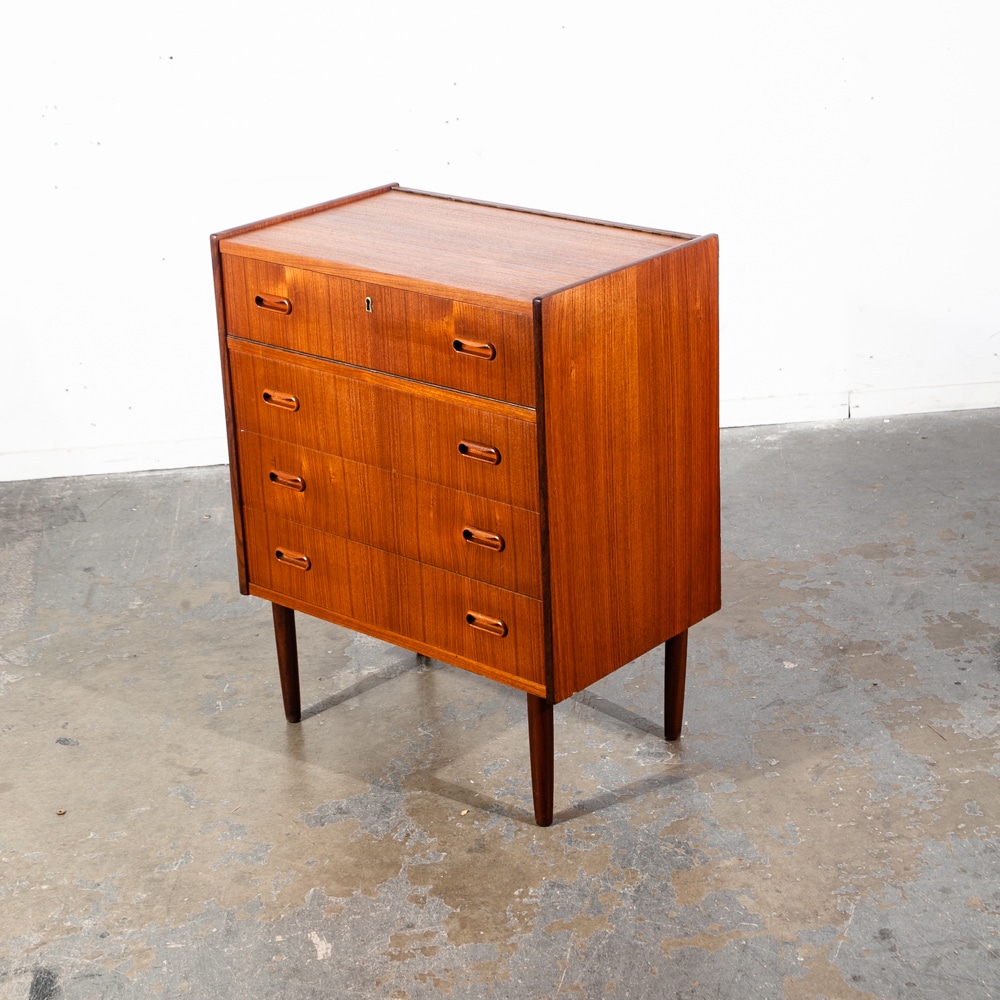 Mid Century Danish Modern Vanity Chest Dresser Teak Mirror Drawers Denmark Small Flip Top Restored
