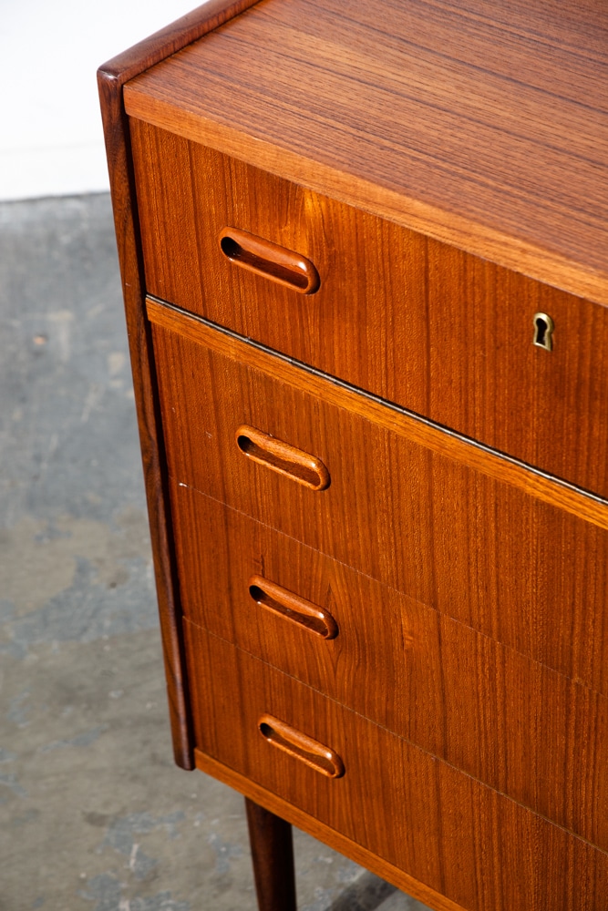 Mid Century Danish Modern Vanity Chest Dresser Teak Mirror Drawers Denmark Small Flip Top Restored - Image 11