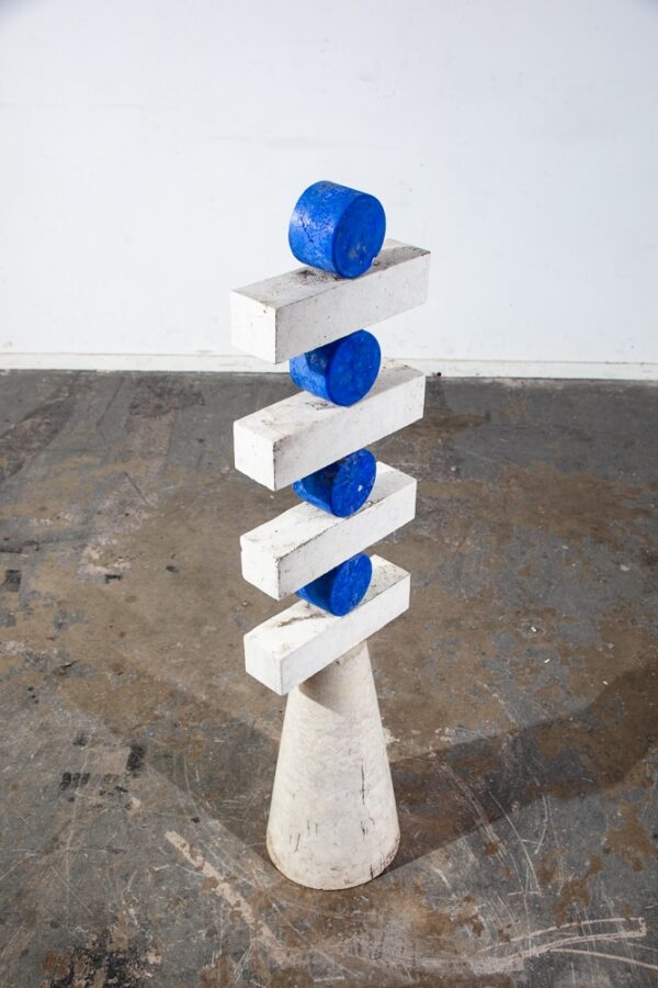 Mid Century Modern Sculpture Original Art Abstract Cubist Blue Circles White - Image 7