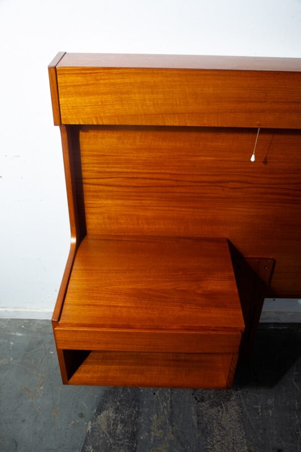 Mid Century Danish Modern Headboard Bed Frame Cal King Floating Nightstands Teak - Image 4