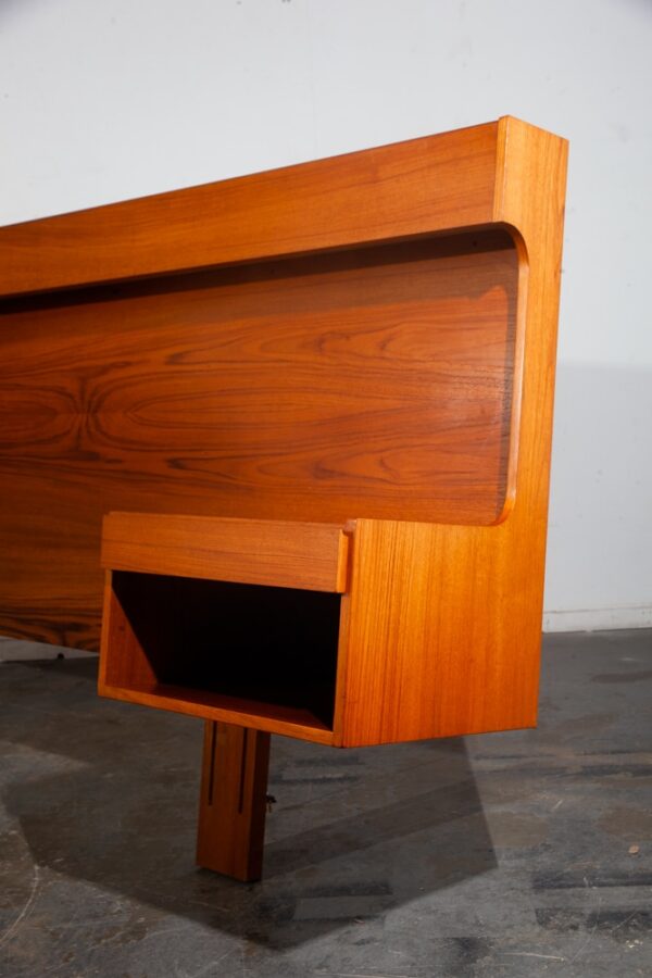 Mid Century Danish Modern Headboard Bed Frame Cal King Floating Nightstands Teak - Image 6