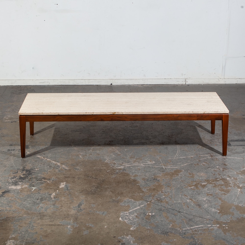 Mid Century Modern Coffee Table Surfboard Italian White Marble Walnut Wood Mcm - Image 2