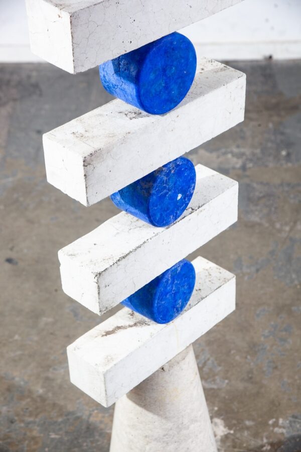 Mid Century Modern Sculpture Original Art Abstract Cubist Blue Circles White - Image 8