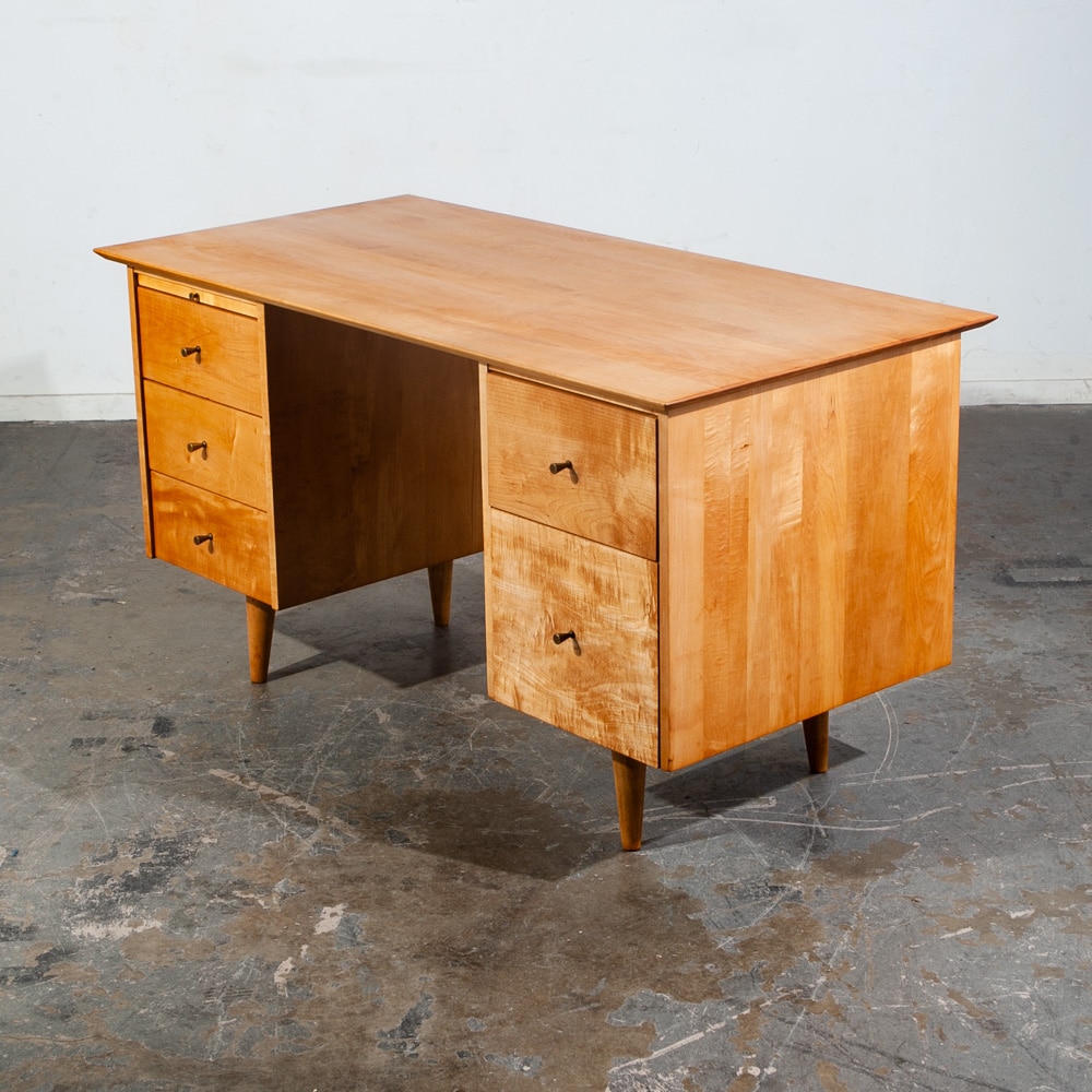 Mid Century Modern Desk Executive Office Paul Mccobb Planner Group Restored Mcm Blonde Solid Maple Danish