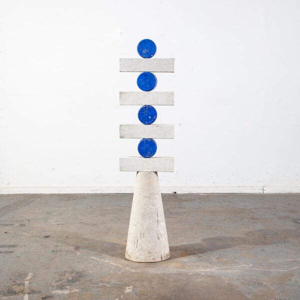Mid Century Modern Sculpture Original Art Abstract Cubist Blue Circles White