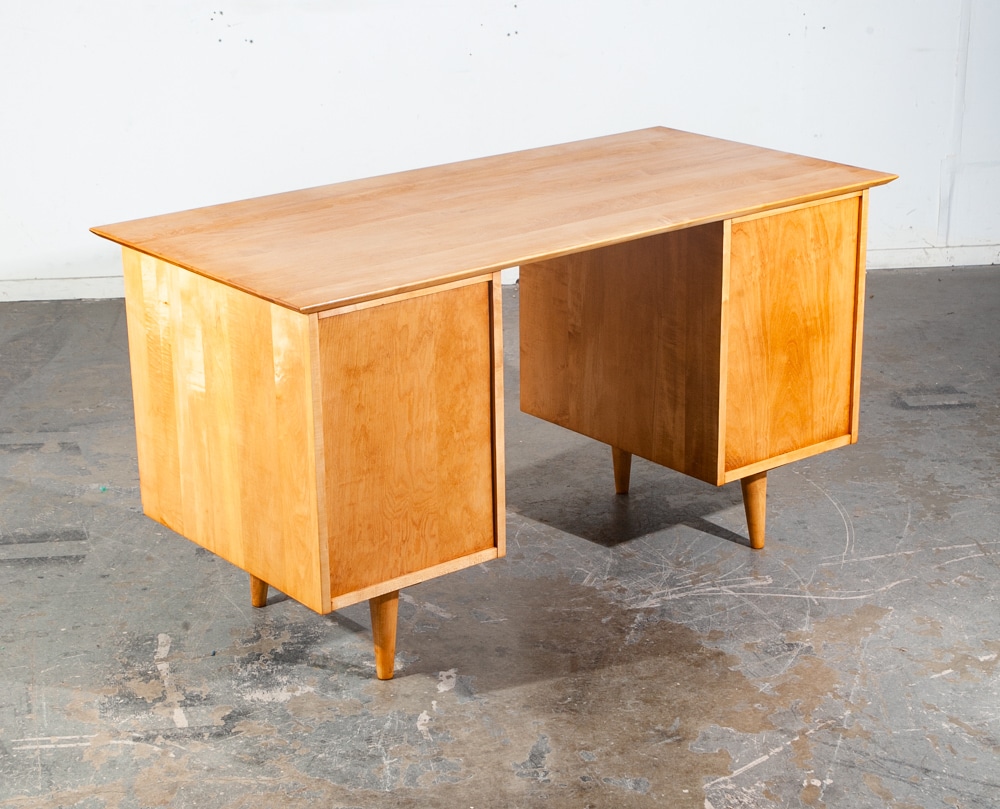 Mid Century Modern Desk Executive Office Paul Mccobb Planner Group Restored Mcm Blonde Solid Maple Danish - Image 4