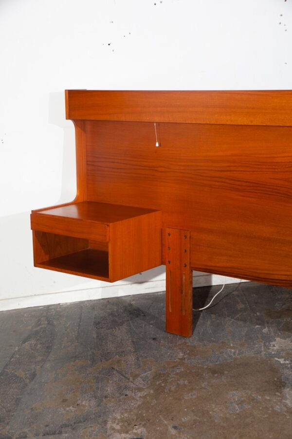 Mid Century Danish Modern Headboard Bed Frame Cal King Floating Nightstands Teak - Image 3