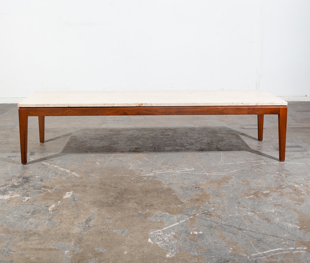 Mid Century Modern Coffee Table Surfboard Italian White Marble Walnut Wood Mcm - Image 4