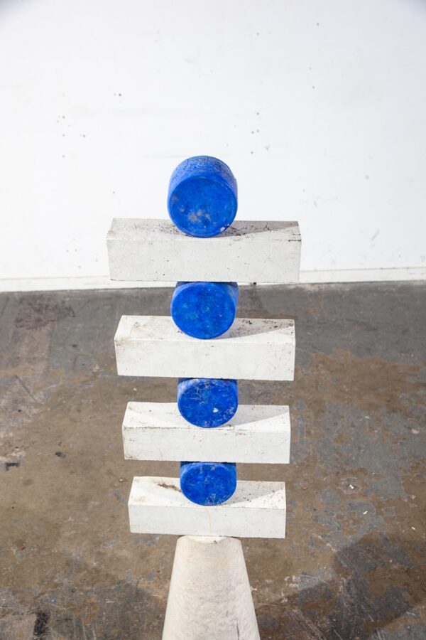 Mid Century Modern Sculpture Original Art Abstract Cubist Blue Circles White - Image 6