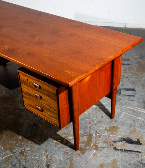 Mid Century Danish Modern Desk Kai Kristiansen Teak Executive Floating Denmark FM60 Restored Large - Image 10