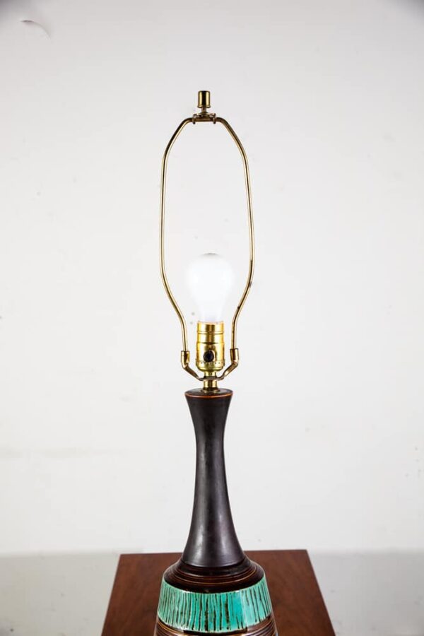 Mid Century Modern Table Lamp Ceramic Studio Blue Brown Vintage Lighting Light - Image 7