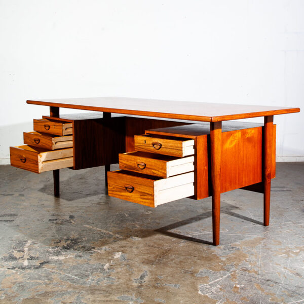 Mid Century Danish Modern Desk Kai Kristiansen Teak Executive Floating Denmark FM60 Restored Large - Image 3