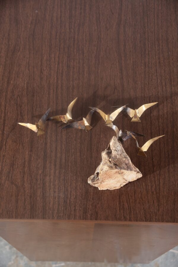 Mid Century Modern Bird Sculpture Brass Wood Artisan Vintage Gold Mantle C Jere - Image 5