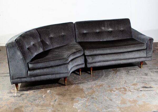 Mid Century Modern Sectional Sofa Kroehler Valentine Couch Grey Blue Danish - Image 3